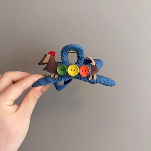 Simpatica Pinza per Capelli a Forma di Bassotto in Cartone Animato Rivestita in Denim Clip Squalo Fatta a Mano per Donna Ragazza