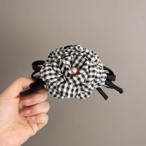 Grande Pince à Cheveux Fleur de Rose Tissu à Carreaux Gingham Nœud Ruban Fausse Künstliche Perle Pince Requin pour Femmes Accessoires