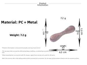 Détails de la pince à cheveux violette effet marbre avec indications des dimensions