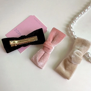 Barrettes à cheveux en velours noir, rose et champagne avec pinces croco dorées