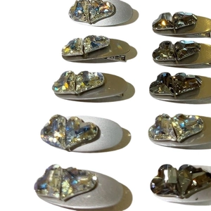 Cute heart-shaped crystal hair clips with silver metal base in various colors