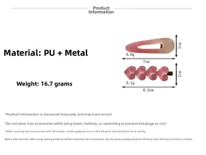 Dimensions détaillées des pinces à cheveux coeur en cuir PU rose et épingles à cheveux