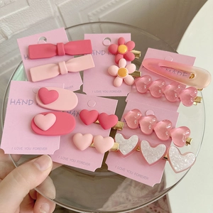 Pinces à Cheveux Roses Douces Cœur Nœud Papillon Fleur Femmes Filles Résine Mate BB Clips Accessoires de Coiffure