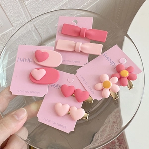 Lot de barrettes à cheveux roses cœur et nœud pour filles sur carte de support