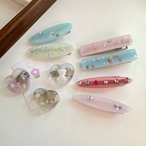 Sweet Resin Hair Clip with Glitter Butterfly Star Heart Pattern Acrylic Duckbill Clip for Girls Hair Styling Accessories