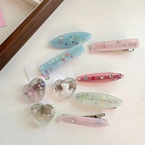 Sweet resin hair clips with glitter and butterflies, set in pink, blue and green colors