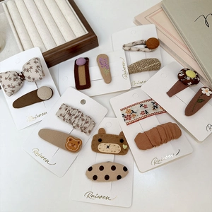 Lot de barrettes BB en tissu à fleurs et pois pour filles, tons beige thé au lait