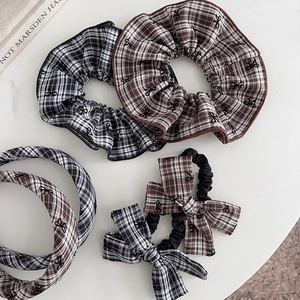 Preppy Style Plaid Gingham Bow Scrunchies Fabric Headband Sweet Hair Accessories For Women JK Style Fashion Hair Ties