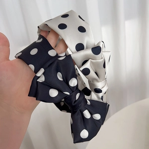 Vintage Polka Dot Bow Headband For Women Elegant Satin Wide Side Hair Hoop Fashion Retro Sweet Hair Accessories