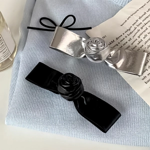 Vintage 3D Rose Bow Hair Clip Sweet PU Leather Side Clip Elegant Flower Hair Accessories For Women Girls Daily Hair Styling