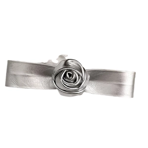 Silver 3D leather rose hair clip accessory for women with a minimalist floral design