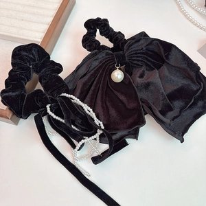 Chouchou en Velours Élégant Avec Nœud et Pendentif en Künstliche Perle d'imitation Style Rétro Français Accessoires Cheveux Femme