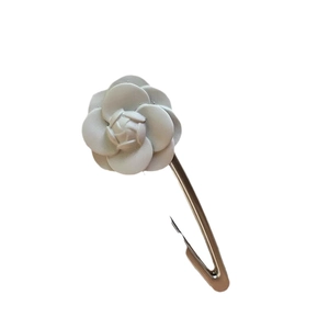 Elegant vintage white camellia hair clip with layered 3D petals for women styling