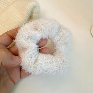 Chouchou en fausse fourrure duveteuse blanc crème pour femme, accessoire cheveux d'hiver