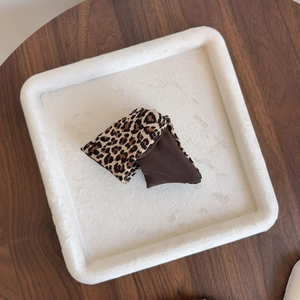 Brown leopard print double-layered scrunchie for women with stylish retro fabric design