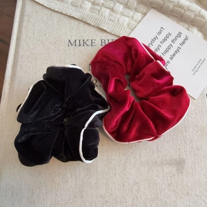 French Style Velvet Scrunchie With Contrast Piping Elegant Oversized Hair Tie Retro Elastic Hair Band For Women Hair Accessories