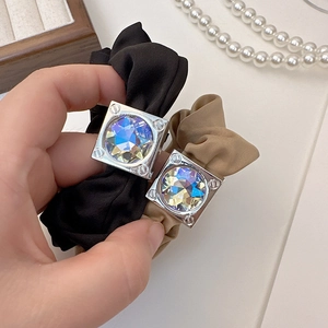 Women Korean Style Satin Scrunchies High Elastic Hair Tie With Square AB Crystal Alloy Screw Decor Luxury Hair Accessories