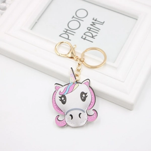 Cute Cartoon Unicorn PU Leather Keychain For Backpack Golden Alloy Key Ring Stitched Animal Bag Charm Accessory For Women Girls