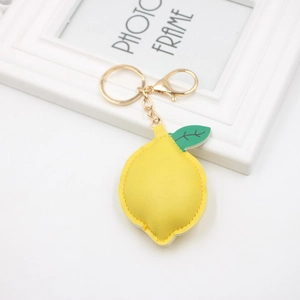 Fresh Yellow Lemon Shape PU Leather Keychain For Women Bag Decoration Fruit Keyring With Gold Metal Lobster Clasp Gift