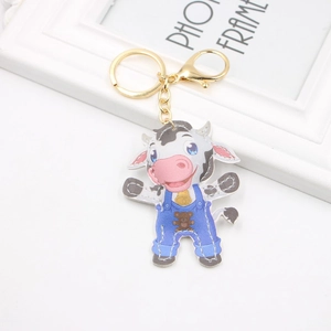 Porte-clés en Cuir PU Vache de Dessin Animé Pendentif de Sac Animal Punk Avec Anneau en Métal Design Mignon pour Femmes Filles Accessoires de Sac