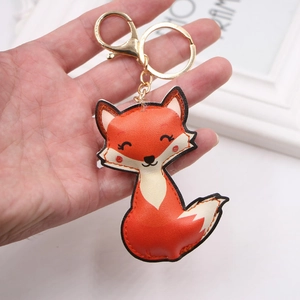 Porte-clés renard en cuir PU orange avec fermoir métallique doré pour sac à main