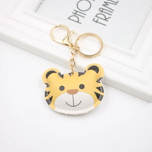 Cute Cartoon Tiger PU Leather Keychain For Women Men Animal Bag Pendant Charm Golden Alloy Keyring Fashion Jewelry Gift
