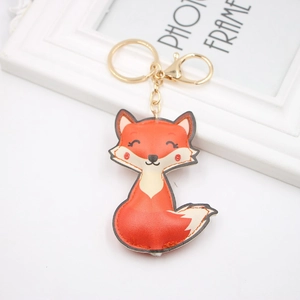 Mignon Porte-clés en Cuir Synthétique Forme de Renard Imprimé Pendentif de Sac pour Femme Fille Bijoux Cadeau