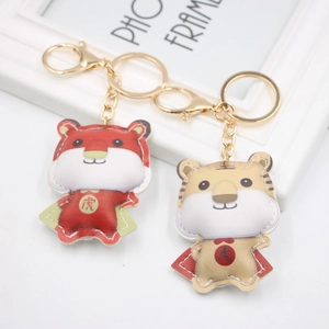 Porte-clés en Cuir PU Tigre de Dessin Animé Avec Cape Pendentif de Sac Animal du Zodiaque Mignon pour Femme