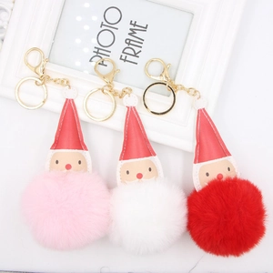 Mignon Porte-clés Père Noël Dessin Animé Pompon Fausse Fourrure Cuir PU Alliage Noël Pendentif Sac Cadeau Nouvel An