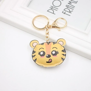 Süßer Cartoon Tiger PU Leder Schlüsselanhänger Für Damen Kinder Geschenk Tasche Deko Anhänger Gelb Tier Charm Mit Hummerverschluss