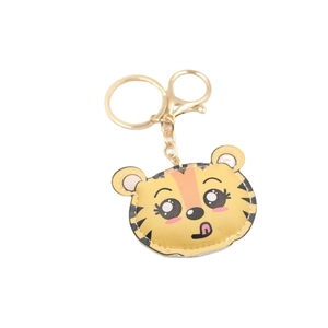 Süßer Cartoon-Tiger Leder Schlüsselanhänger mit goldenem Ring und Karabinerverschluss
