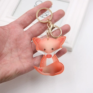 Süßer Fuchs-Schlüsselanhänger aus orangefarbenem PU-Leder mit goldenem Schlüsselring