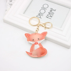 Cartoon Fuchs Schlüsselanhänger Süß Orange PU Leder Tier Tasche Anhänger Für Schultasche Zubehör Geschenk Für Kinder
