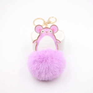 Simpatico Portachiavi Topo Cartone Animato Pompon in Pelle PU Ciondolo Animale Portachiavi Con Palla in Ecopelliccia per Donna