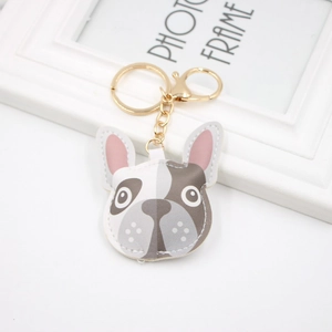 Süße Cartoon Französische Bulldogge PU Leder Schlüsselanhänger Taschenanhänger Damen Tier Welpen Form Anhänger Schulranzen Zubehör Mit Gold Metallring