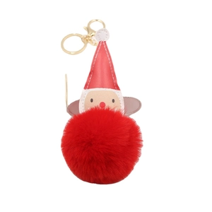 Porte-clés Père Noël en fausse fourrure rouge avec anneau doré pour cadeaux de Noël