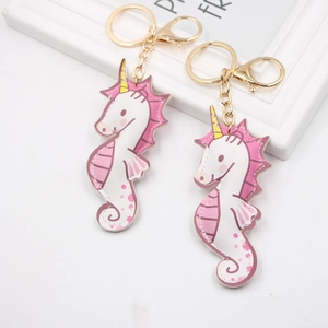 Portachiavi in Pelle PU Creativo Cartone Animato Cavalluccio Marino Unicorno Ciondolo Borsa in Metallo Oro per Donna