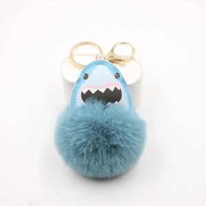 Cartoon Shark Plush Ball Keychain Faux Fur Artificial Leather Bag Charm Animal Keyring For Women Kids Schoolbag Decoration Gold Clasp Gift
