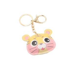 Simpatico portachiavi a forma di tigre in pelle PU gialla e rosa con anello dorato