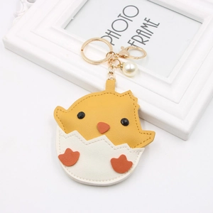 Portachiavi in Pelle PU con Pulcino Cartone Animato per Donne Ragazze Pendaglio per Borsa Animali Carino Chiusura Oro Perla Artificial