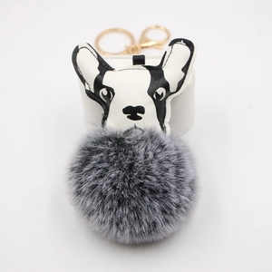 Porte-Clés Pompon Bouledogue Français Motif Dalmatien Cuir PU Fausse Fourrure Pendentif Sac Chien pour Femmes Filles