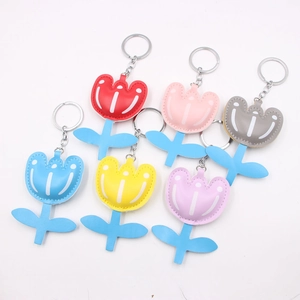 Handmade PU leather tulip flower keychains in six assorted colors with silver rings