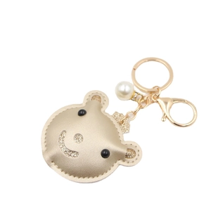 PU-Leder Bär Schlüsselanhänger in Champagner-Gold mit Perle und Glitzerdetails