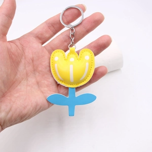 Tulip Flower Leather Keychain Cute Artificial Leather Bag Pendant Floral Car Key Ring Accessory For Women Bag Decor