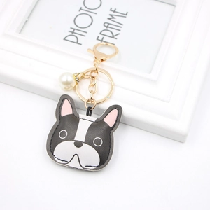 Schattige Franse Bulldog PU Leer Sleutelhanger Voor Vrouwen Mode Tashanger Met Nep Kunstparel Strass Puppy Hond Sleutelring