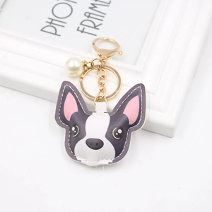 Porte-clés de Dessin Animé Bouledogue Français en Cuir PU Charme de Sac Chien Avec Fermoir Mousqueton Doré Et Künstliche Perle