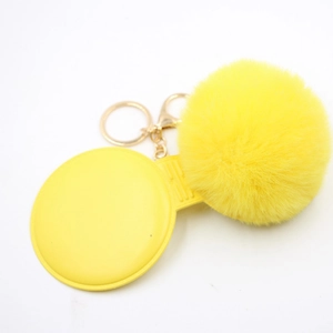 Creative Faux Leather Plush Fur Ball Keychain With Folding Makeup Mirror Alloy Bag Charm For Women Girls Accessory Gift
