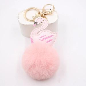 Porte-clés cygne en peluche rose avec fermoir doré pour sacs et cartables