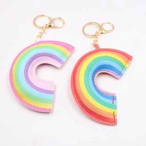 Rainbow faux leather padded keychain set with gold metal rings for handbag accessories