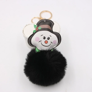 Christmas snowman pompom keychain with plush ball and gold ring for handbag decor